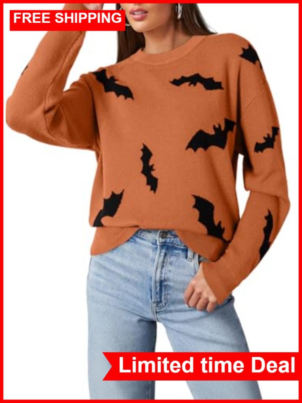 Women's Floral Knit Cable Sweater Long Sleeve Crew Neck Loose Fit